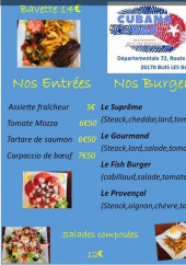 Menu Cubana Bar - Les entrées, burgers et crêpes