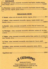 Menu Le Cesarino - Pizzas base crème