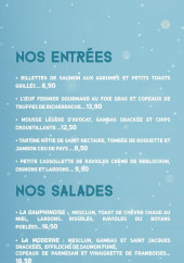 Menu Le Moderne - Les entrées et salades de la carte d'hiver