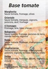 Menu Pizza montelimar - Pizzas base tomate