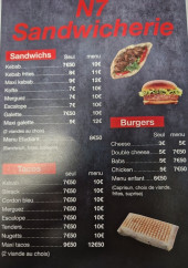Menu N7 sandwicherie - Les sandwichs, tacos et burgers