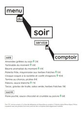 Menu Le Central Vapeur - Les menus du soir