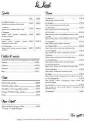 Menu Le Local - Salades, pizzas, plats,...