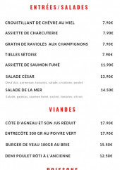 Menu La Brasserie - les entrées, salades, viandes et poissons