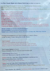 Menu Chant d’ivresse - Les plats, fromages, ...