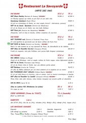 Menu La Savoyarde - Les vins