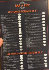Menu Bar à Pizz' - La carte