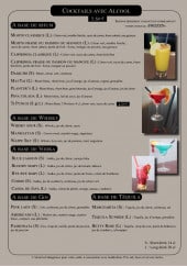 Menu Le Loft - Cocktails avec alcools 