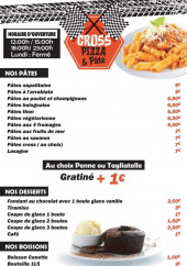 Menu Cross Pizza - Les pâtes, desserts et boissons
