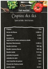 Menu Caprice des iles - Les spécialités Antilles