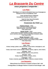 Menu Brasserie du Centre - Les plats, pizzas et desserts