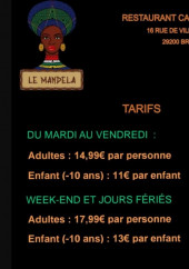Menu Le Mandela - Les tarifs