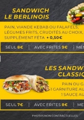 Menu Le berlinois - Les sandwichs et tacos