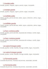 Menu Celtic Pizza - Les pizzas: orientale , la tartiflette...