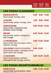 Menu Pizzas d'Or val - Les pizzas classiques, pizzas incontournables