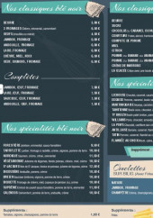 Menu Crêperie Ty Breizh - Les classiques et spécialités