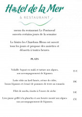 Menu Hôtel de La Mer - Les plats