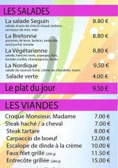 Menu Dance VS bar - Plats, salades et viandes