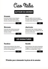 Menu Ciao Italia - Les signatures et autour du monde