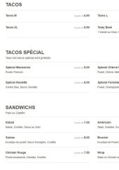 Menu Tacos tasty's - Les tacos, tacos  spécial et sandwichs