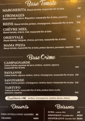 Menu Mama pizza - Les pizzas, desserts et boissons