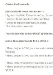 Menu Les vignes blanches - Les spécialités et les menus 