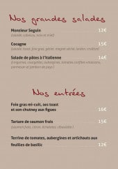 Menu Chapitre Suivant - Grandes salades, entrées et hamburgers 