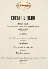 Menu El Huacatay Tlse - Les cocktails