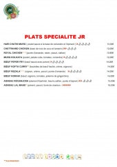 Menu Joshore Road - Les plats spécialités