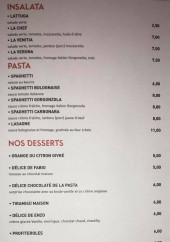 Menu La Pastasciutta - Les salades, pâtes, desserts et glaces