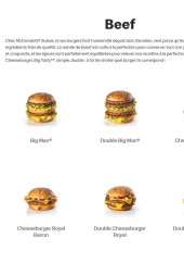 Menu Mc Donald's - Les burgers à base de viande de boeuf