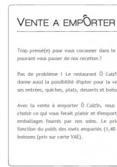 Menu Ô Cuiz'In - Vente à emporter