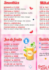 Menu Yogurt Factory - Menu smoothies, milkshakes, bubble tea et jus de fruits