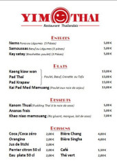 Menu Yim Thaï - La carte