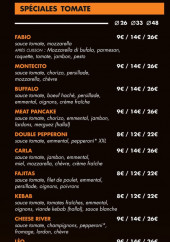 Menu Dany's Pizza - Les pizzas spécial tomate, desserts