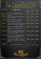 Menu Pasta Seiz'Arts - La carte pasta