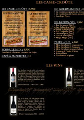 Menu La table du Hobbit - Les casse-croute et vins