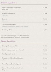 Menu L'Escarbille - Les grillades, viandes, ...