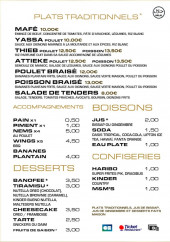 Menu Mafeba - Les plats, desserts et boissons, ...