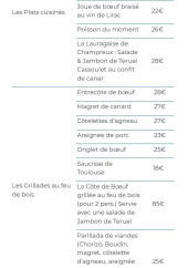 Menu La ferme de Champreux - La carte suite