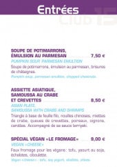 Menu Club 15 - Les entrées
