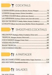 Menu Le Patio - les cocktails  et salades,..