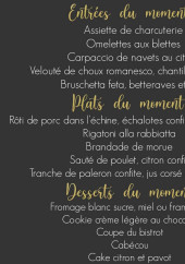 Menu Bistrot du Grand Noble - Les entrées, plats et desserts