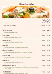 Menu Pizz'la Tosca - les pizzas tomate