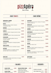 Menu PizzApéro - Les pizzas, salades et desserts