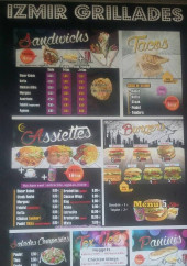 Menu Izmir Grillades - Les sandwiches, tacos, burgers...