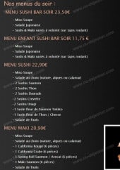 Menu Sushi Tokoro - Les menus du soir