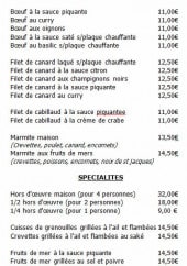 Menu Cuu Long - Plats chauds suite et spécialités 