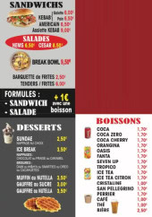 Menu Le Break - Les sandwichs, desserts et boissons