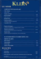 Menu Le Klein's - Le soir et glaces